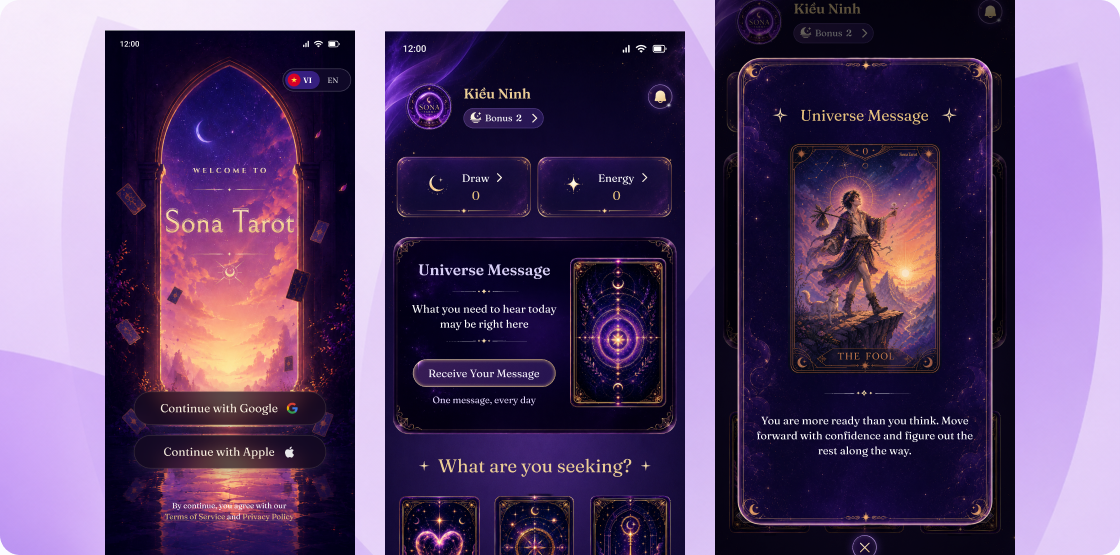 SonaTarot mobile app showcase